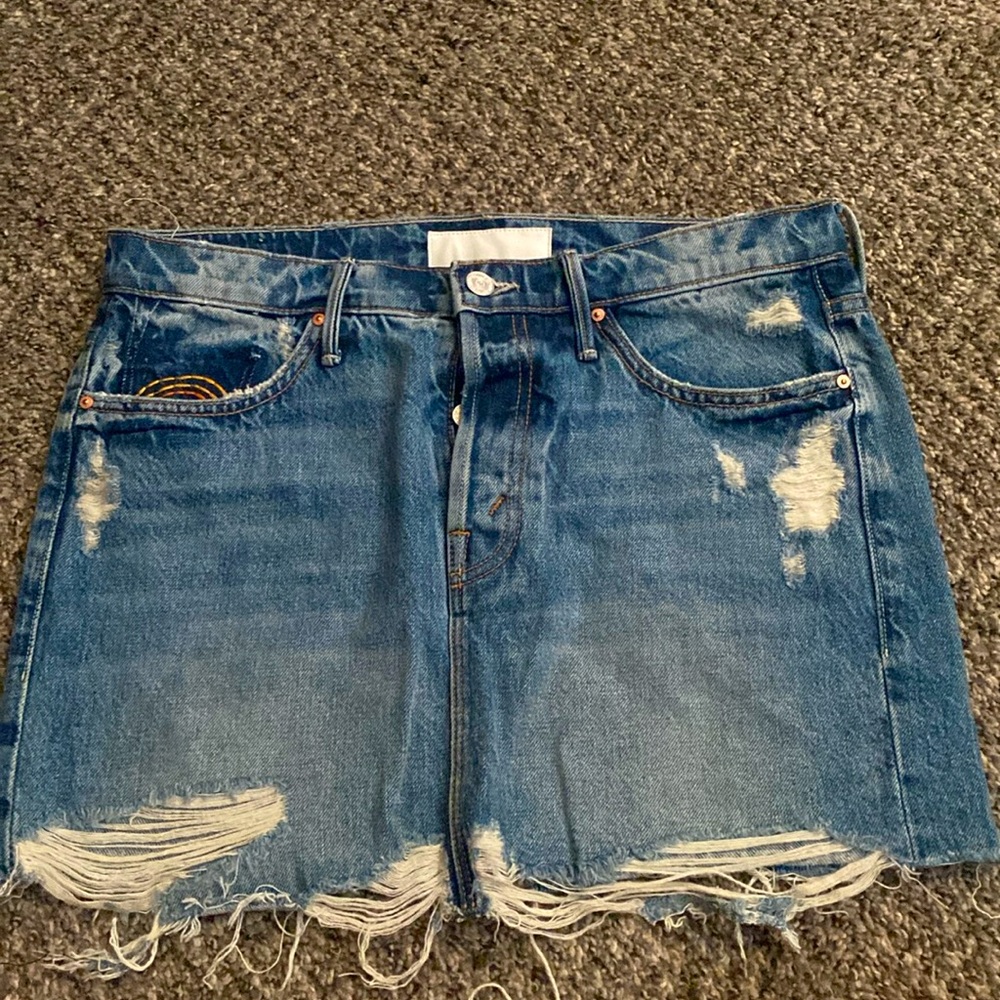 Mother Denim Mother Superior Distressed Mini Skirt with Rainbow, Size 28